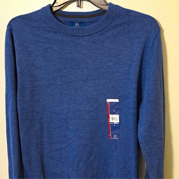 George Other - George Men's Crew Neck Knit Pullover Sweater Solid Blue Long Sleeve S #319